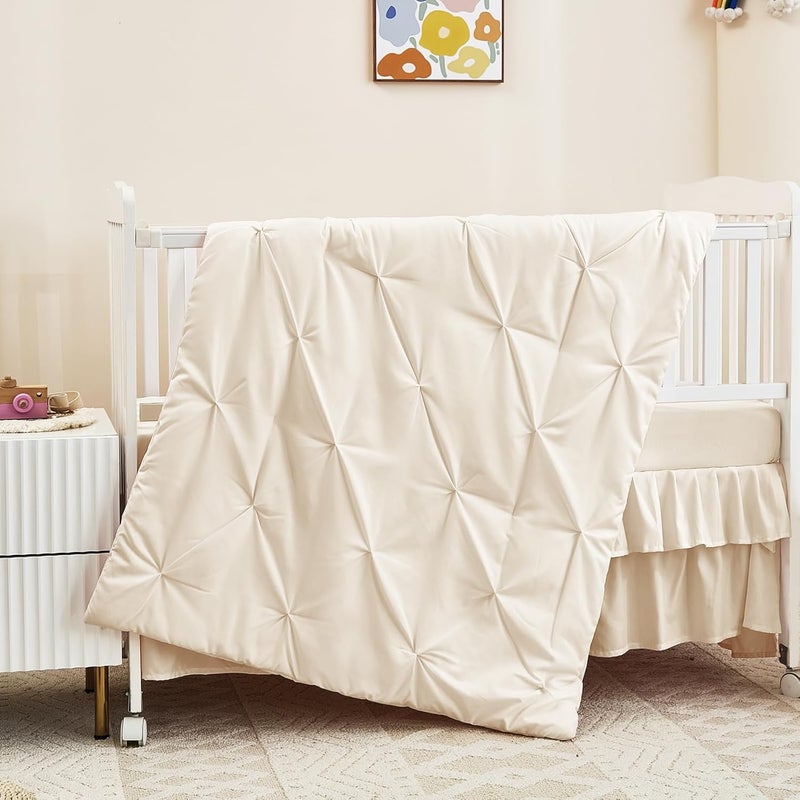 NacoMoco 3-Piece Crib Bedding Set for Girls Boys - Ultra Soft & Skin Friendly Baby Bedding Crib Set Includes Crib Comforter, Sheet & Skirt (Light Beige) - Image 2